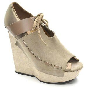 Acne Studio Taupe Leather Lace Up Platform Heels 38